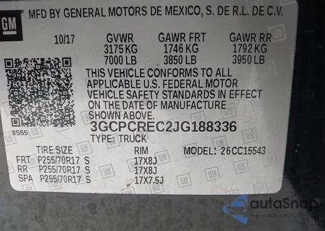 2018 Chevrolet Silverado 1500 1Lt from USA, damaged, VIN 3GCPCREC2JG188336